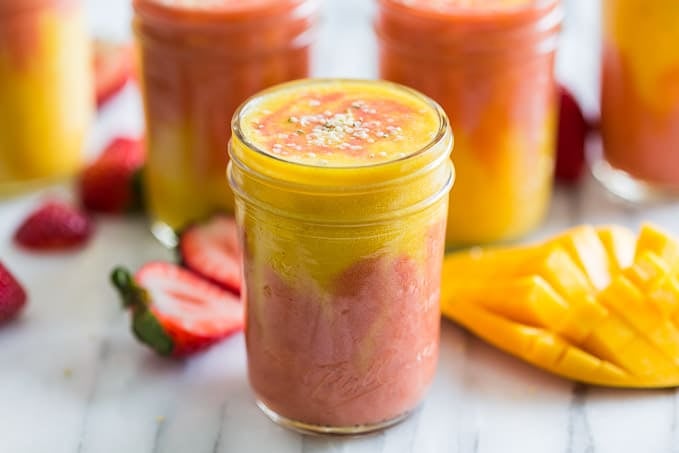 Easy 2-Toned Blushing Mango Protein Smoothie for Brunch
